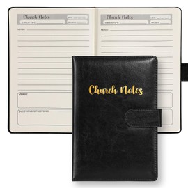 Zawinmay Church Note Notebook,Sermon & Podcast Christian Notebook,Sermon Notes Notebook, Leather-cover Guided Journal to Write Title,Key Verse,Notes-80 Double-Sided Page Christian Notebook