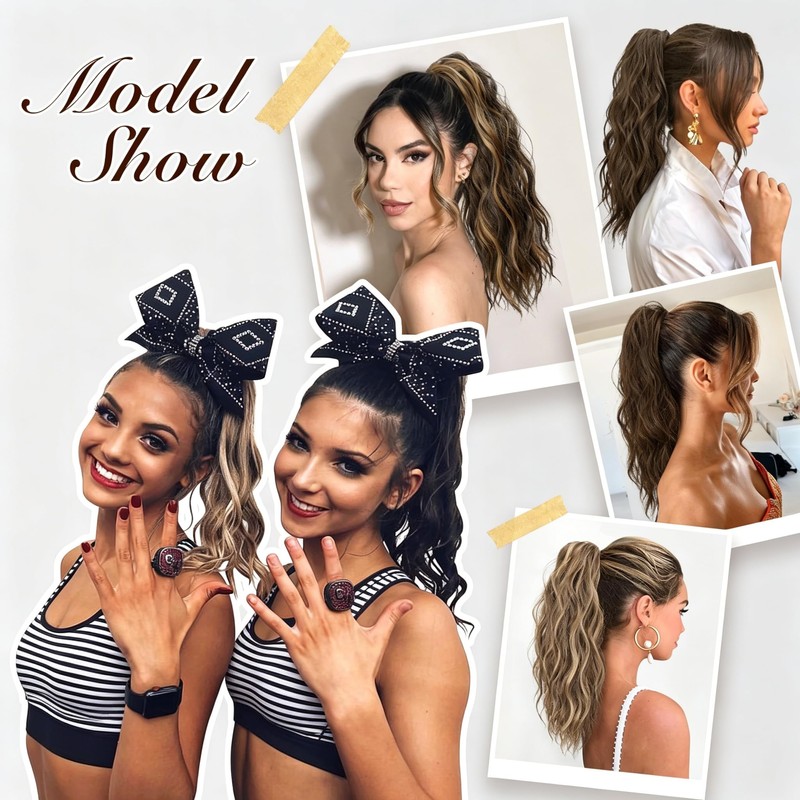 FESHFEN Ponytail Extensions, Drawstring Ponytails Hair Extension Blonde & Ash