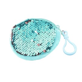 Jagowa 1 Piece Mini Sequin Coin Purse Glitter Round Hook Small Wallet Handbags for Kids Girls Women Party Gifts (Light Blue)