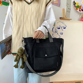 Yooamz Canvas Tote Bags for Women Canvas Shoulder Tote Bag Casual Handbags Canvas Large Crossbody Bag for School Travel Work Daily Use (Black)