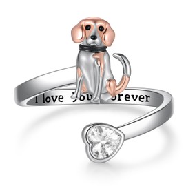 Zunxinsan Beagle Ring S925 Sterling Silver Dog Open Ring Dog Jewelry Beagle Gifts for Women, Sterling Silver, No Gemstone