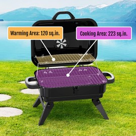BBQCuker Portable Charcoal Grill, Dual Cooking Zone Small Tabletop Barbecue Grill, Foldable Legs, Adjustable Vent, Total 343 Sq. In.Cooking Space, Outdoor BBQ Grill for Camping and Picnics (Black)