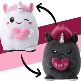 corimori Mood Cuddly Toy, 16 cm Plush Toy for Reversible, Unicorn "Lily & Ruby" White, Pink, Anthracite, Happy vs. Annoyed
