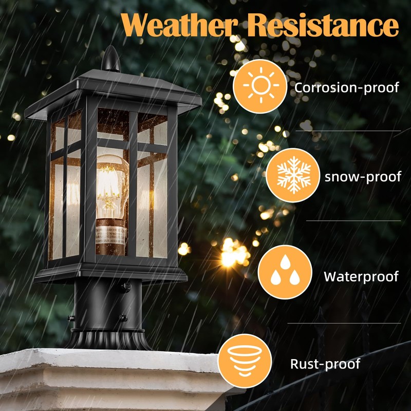 Brilvibera Dusk to Dawn Black Outdoor Post Light Fixture, Pole