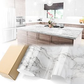 Gloss White Marble Granite Vinyl Countertop Paper Wallpaper Decorative Peel and Sticker Self Adhesive Home Kitchen Contact Film #8186 - 4"x8" (10cmx20cm) Sample