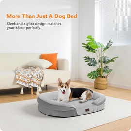 Dwanton Orthopedic Dog Bed for Medium Dogs, Waterproof Dog Sofa with Egg Foam Support, Washable Pet Bed with Four Sided Bolster Cushion, with Removable Cover & Non-Slip Bottom, 35 Inches, Light Gray