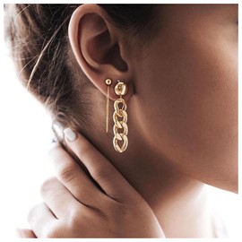 Inilbran Boho Tassel Chain Earrings Gold Cuban Chain Dangle Earrings Punk Curb Chain Drop Earrings Gold Bead Ball Studs Earrings Jewelry for Women and Girls