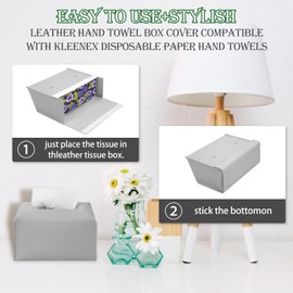 Tissue Box Cover Holder Compatible with Kleenex Disposable Paper Hand Towels, Stylish Leather Wall-Mounted Towel Dispenser for Tabletop,Living,Dining,Bathroom. (1, Gray)