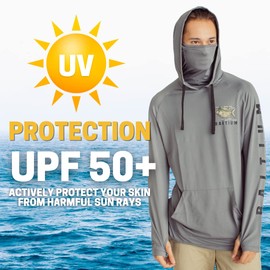 Fishing Shirts for Men,UPF50 Hooded Long Sleeve with Gaiter, Sun Protection Dry Fit Apparel, Cooling Moisture Wicking with Face Mask, Fishing Clothes for Men - Yellowfin (3X-Large, Grey)