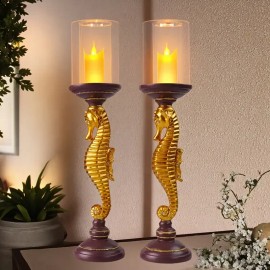 Golden Hand-painted Fashion Animal-Themed Seahorse Resin Candle Holders & Figurines for Holiday Home DecorColor: Gold, Size: One Size