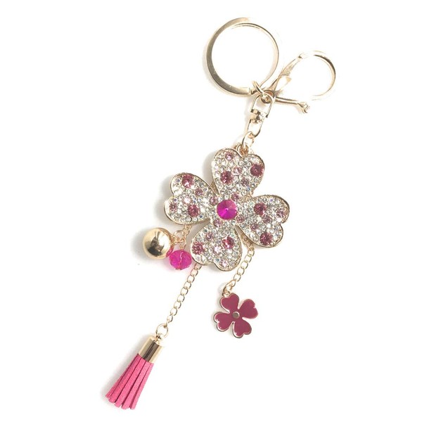 Rigral Bag Charm Key Ring, Quatsuba, Clover, Tassel, Keyring, Carabiner,