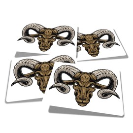 Vinyl Rectangle Stickers (Set of 4) 10cm - Ram Head Big Horns for Laptops, Tablets, Luggage, Scrap Booking, Fridges #60611