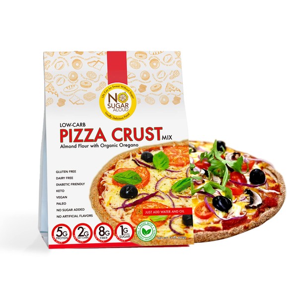 Low Carb Pizza Crust Mix, Gluten-Free & Plant-Based Almond Pizza Dough Mix, High Protein, High Fiber, Natural, No Artificial Flavors, Dairy-Free & Paleo-Friendly, No Added Sugar, 8 oz- No Sugar Aloud