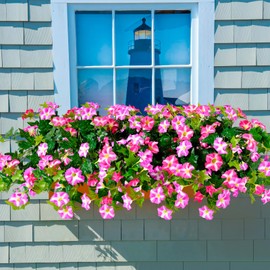 Artificial Flowers for Outdoors, 2PCS Hanging UV Resistant Morning Glory Wall Decor, Real Touch Faux Petunias Cascading Vine for Porch, Patio, Garden, Window Box (Fuchsia)