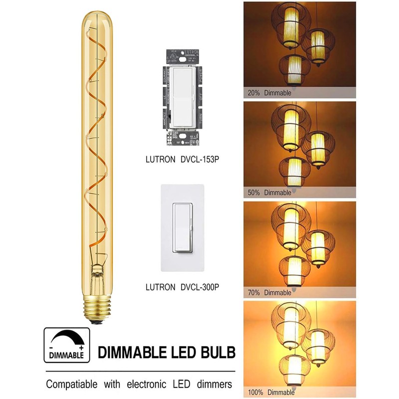 Leools Vintage LED Spiral Filament Bulb T10, 11.8inch Long Tubular