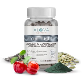 Zinc Bisglicinato + Gluconato con Superfoods Antioxidantes y Vitamina E | Zinc 20mg | Absorción Superior, 60 Cápsulas Veganas