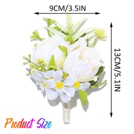 Latious Wedding Rose Boutonniere Groom Flower Buttonholes Prom Suit Decoration for Men (White)