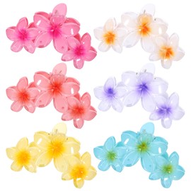 Huiguli Flower Hair Clips, Pack of 6 Flower Hair Clips, Hawaiian Claw Clips for Women, Colourful Flower Hair Accessories for Women, Non-Slip Hair Styling Accessories for Thick Thin Hair