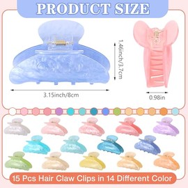 15 pinzas acrílicas para el cabello, bonitas, grandes, antideslizantes, con mordaza de sujeción, a granel para cabello grueso o fino, elegantes pasado