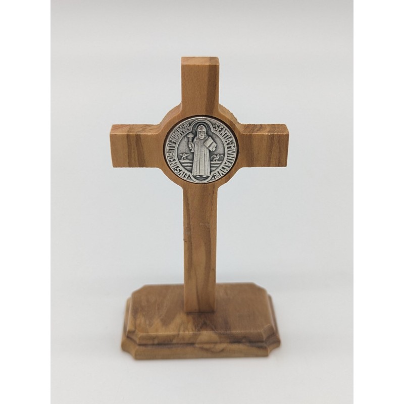 OVUNQUE PROTEGGIMI Olive Wood Benedict Cross 8 cm High with