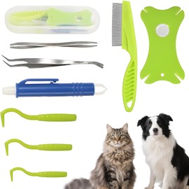 afhgdjr 9 in 1 Set Tick Tweezers, Tick Tweezers Human, Tick Card, Tick Tweezers for Dogs, Tick Sling, Suitable for Animals and People, Suitable for Dogs, Cats and Children