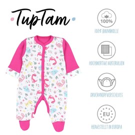 TupTam Baby Girls' Sleepsuit Romper with Foot Pyjamas Pack of 3, Dino Pink Yellow Stars Grey White Spider Dots