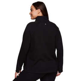 RBX Active Women's Plus Size Zip Mock Neck Long Sleeve Fleece Pullover Sweatshirt With Pockets F20 Black 2X