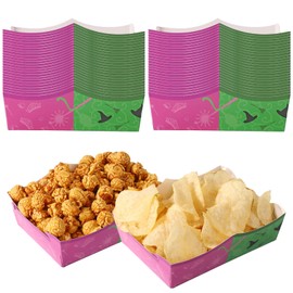 BOXOB 50pcs Witch Food Trays, Premium Pink and Green Paper Boat Trays for Serving Food Waterproof Greaseproof Perfect Snack Displaying Storing Party Supplies and Decorations