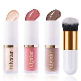 3 Pack Liquid Contour & Highlighter & Blush with Brush, Liquid Contour Bronzer Blush Stick Beauty Wand for Cheeks Eyes Lips Face, Long Lasting Waterproof Highlighter for All Skin Type (Set A)