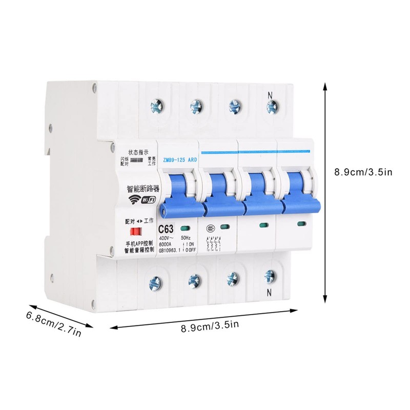 Intelligent Circuit Breaker, WiFi 4P Wireless Remote Control Switch, 25A