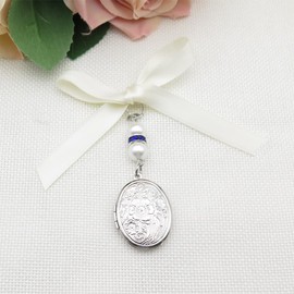 IDLAN Locket for Bouquet Memorial Bouquet Locket Memorial Wedding Gift Memorial Bride Pendant Memorial Photo Keepsake Something Blue (Oval Locket)