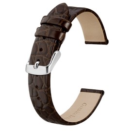 BISONSTRAP Leather Watch Straps, Soft Replacement Bands with Polished Buckle,14mm, Brown with Silver Buckle