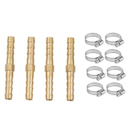 4 Pcs Barb Hose Fitting, 8mm Hose Connector, Straight Coupler Quick Connector Adapter with 6-12mm Adjustable Stainless Steel Hose Clamps, for Water Fuel Air Oil Gas