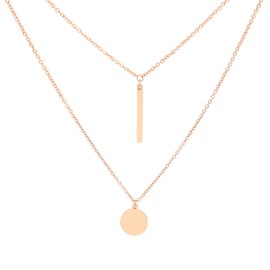 ZLESAGII Damen Layered Halskette Doppelt Kette mit Coin Disc Runden Plättchen und Bar Anhänger Runde Scheibe Geschenk Schmuck Rosegold für Frauen Mädchen