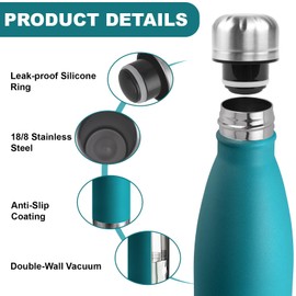 Stainless Steel Drinking Bottle, 500 ml, BPA-Free, Double-Walled, Leak-Proof Drinking Bottle, with Screw Cap, Metal Water Bottle for School, Offices, Camping