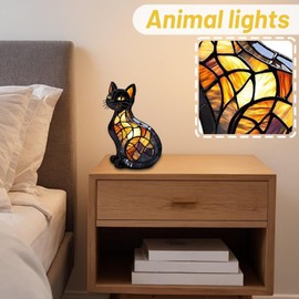 hopanrel 2025 New Series Cat Desk Lamp, Lamps for Night Stands, Stained Resin Art Tabletop Light, Cute Pet Cats Themed Led Table Lamps, Creative Animals Table Lamp, Fun Gift for Cat Lovers (B)