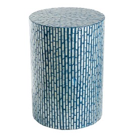 A&B Home Small Side Table, Capiz Stool Accent Table, Mother of Pearl Round End Table, Living Room Plant Stand, Blue,14" x 14" x 20"
