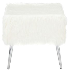 Cortesi Home Olivia Faux Fur Ottoman with Chrome Legs, 20", White