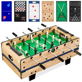 Best Choice Products 11-in-1 Kids Combo Game Table Set for Home, Game Room w/Ping Pong, Foosball, Air Hockey, Chess, Checkers, Shuffleboard, Bowling, 5 Accessory Bags - Light Wood