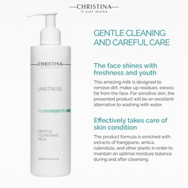 Christina Unstress Soap-Free Gentle Cleansing Milk Makeup Remover for Face & Eyes - 300 ml - Calendula, Vitamin E and Centheal Soap-Free Cleanser - Safe for All Skin Types