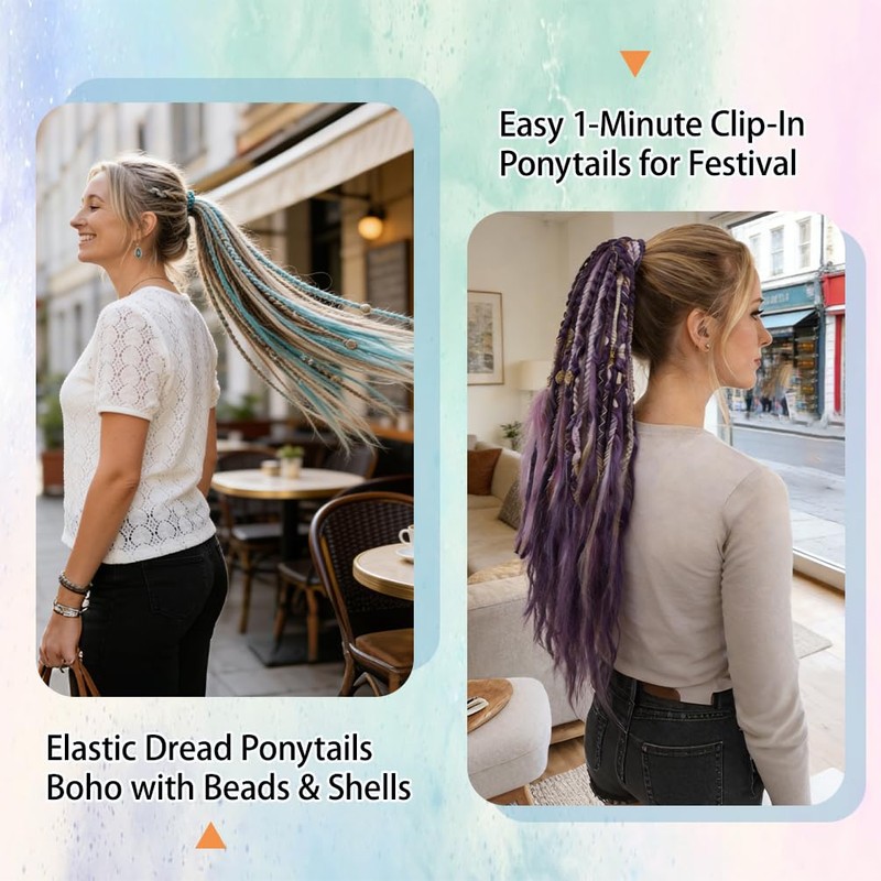 Elastic Dread Ponytail, 22 Inch Boho Braided Dreadlock Hair Extension