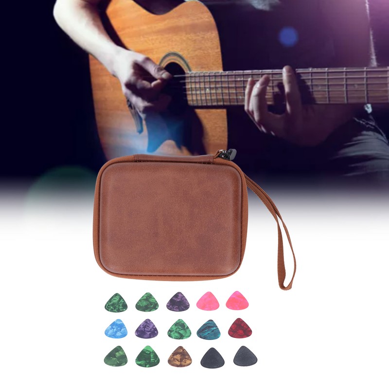 Guitar Pick Bag Set Celluloid Picks Storage Pouch Holder Case