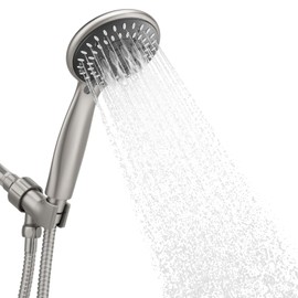 Briout Shower Head with Handheld, 5-Settings Showerhead High Pressure Powerful Water Spray Shower Head Set with 59 Inch Stainless Steel Hose and Bracket, Brushed Nickel