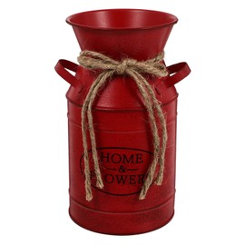 Veemoon rustic milk can decor shabby chic vase farmhouse vase decorative metal jug pitcher vase for wedding home living room bathroom dining table desk office decor red bucket red flower vase