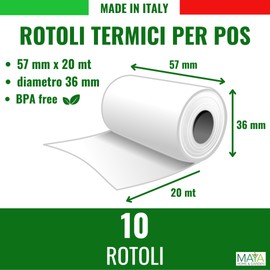 MAYA 10 Thermal Paper Till Rolls 57 mm x 20 m - High Quality, Universal, Compatible with All POS Devices - Thermal POS Rolls 57 x 20 x 12, BPA Free (10)