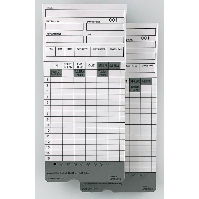 100 Time Cards for uPunch HN2000, HN2500, HN4000, HN4500 AutoAlign