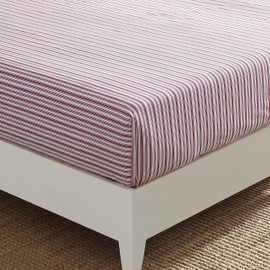 Nautica - Full Fitted Sheet, Cotton Percale Bedding, Casual Home Decor, Dorm Room Essentials (Coleridge Stripe Red, Full)