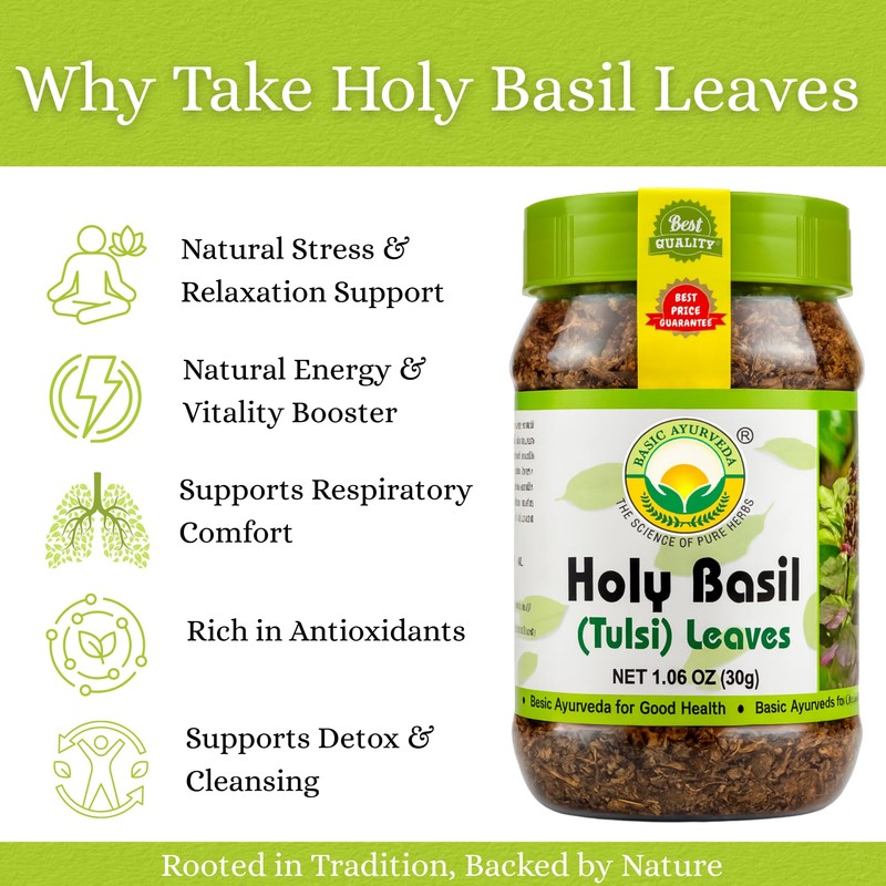 Basic Ayurveda Holy Basil (Tulsi) Leaves | 1.06 Oz (30g)