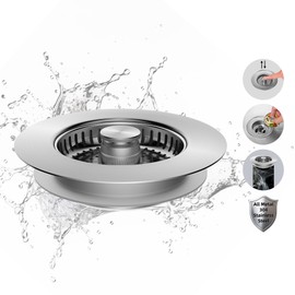 Hibbent All Metal 3-in-1 Kitchen Sink Drain Strainer Combo, Brushed Nickel