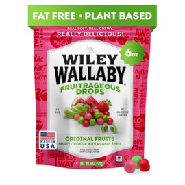 Wiley Wallaby 6 oz. Fruitrageous Drops Original Fruits Gourmet Australian Style Soft & Chewy Licorice Candy Drops, 1 Pack